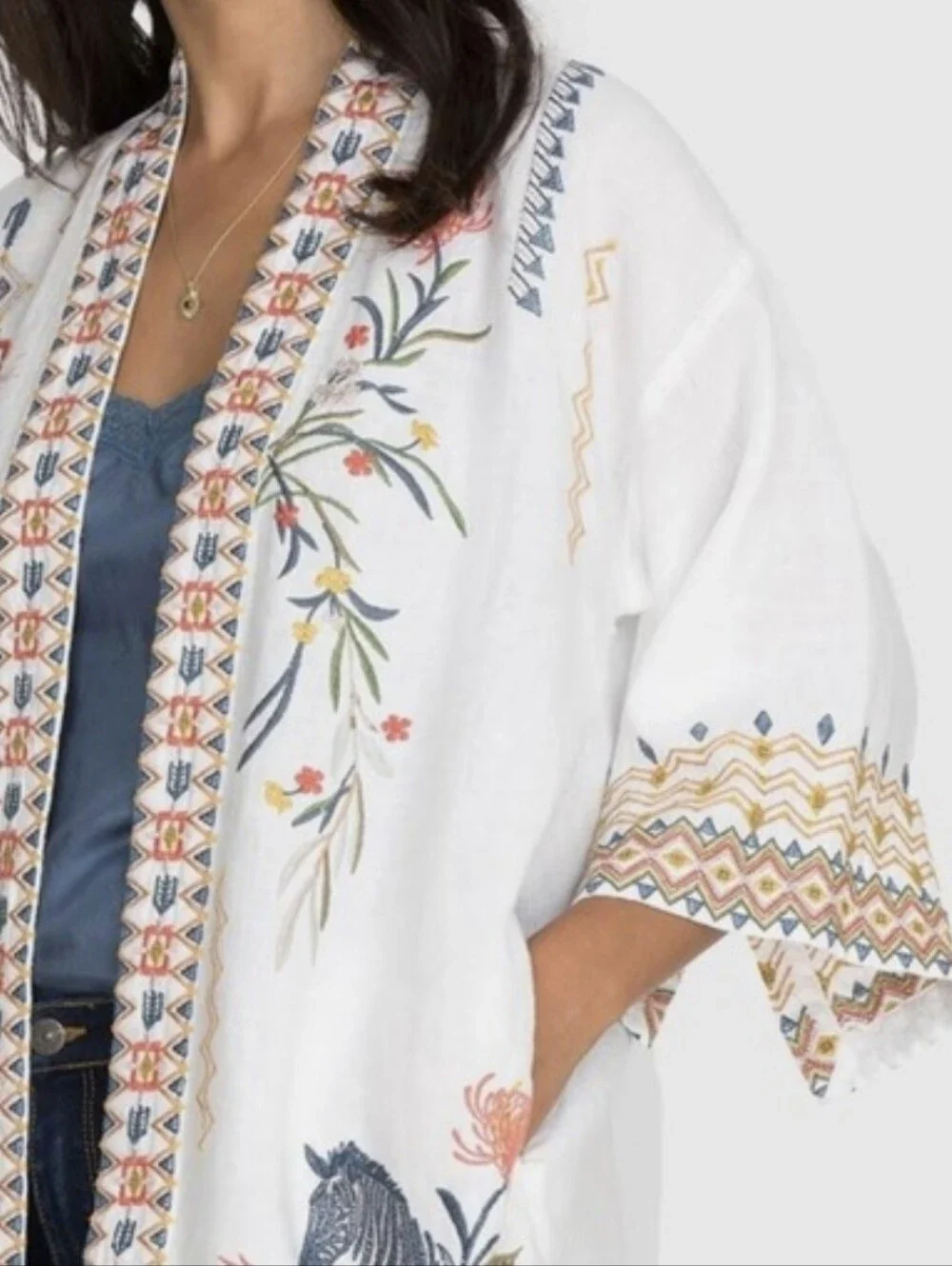 Johnny Was Watipaso Linen Open Front Kimono / Cardigan - Size L